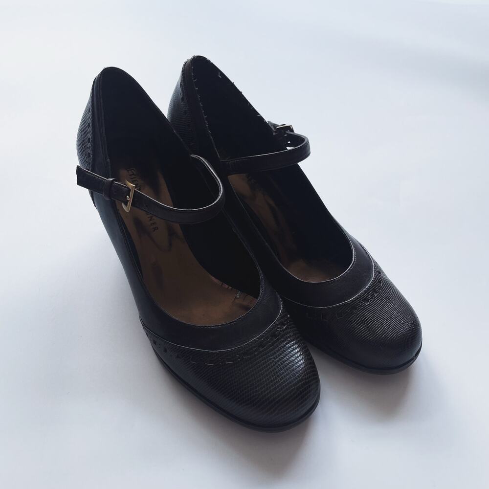 Women's Etienne Aigner Brown Leather Mary Jane Chunky Heel Pumps Size 6
